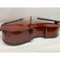 Gear4Music three-quarter sized cello with 70cm one-piece back and spruce top; bears maker's label; L112cm overall; in soft carrying case with Erich Steiner bow