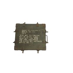 Wooden chest with metal clasps, the top marked 'Chest CY-154/TPX-1 Serial No.878 CAFQ .....' H30cm, W41cm