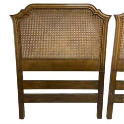 Pair of oak framed bergère headboards, moulded frames with stepped arched cresting rails