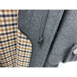 Men's Aquascutum lambs wool herringbone tweed coat with silk lining, 46 Reg, together with a further Men's Aquascutum grey wool duffle coat, with cheque lining and horn buttons, 46
