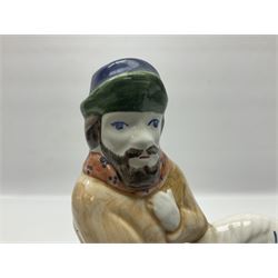 Three Rye Pottery Canterbury Tales figures, comprising The Miller, The Monk and The Franklin, together with a Canterbury Tale tile The Knight, tallest H24cm