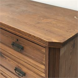 *Late Victorian pitch pine chest fitted with two short and three long drawers, plinth base, W109cm, H98cm, D50cm