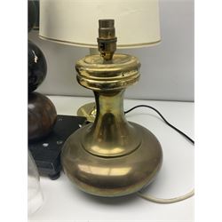 Collection of table lamps, to include a converted oil lamp, etc