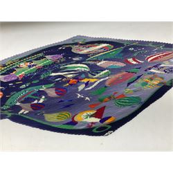 Hermès 'Les Folies Du Ciel' plisse silk scarf, designed by Loïc Dubigeon, printed with hot air balloon motifs, contained within twisted green rope border, on merging light and navy blue ground, with rolled hand stitched edges and Hermes material label, length 129cm