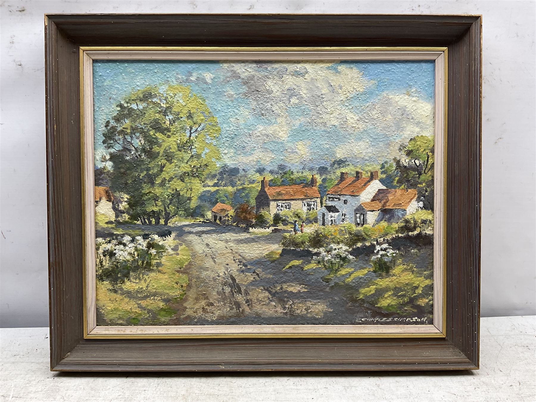 E Charles Simpson (British 1915-2007): 'Sawdon Ryedale', oil on board signed, titled and dated Summer 1986 verso 29cm x 37cm