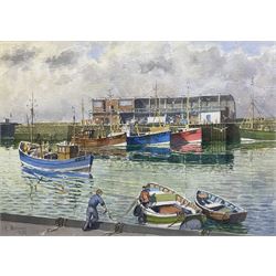 Les Pearson (British 1923-2010): 'Early Morning- Bridlington Harbour', watercolour signed and dated 1986, titled verso 26cm x 37cm 