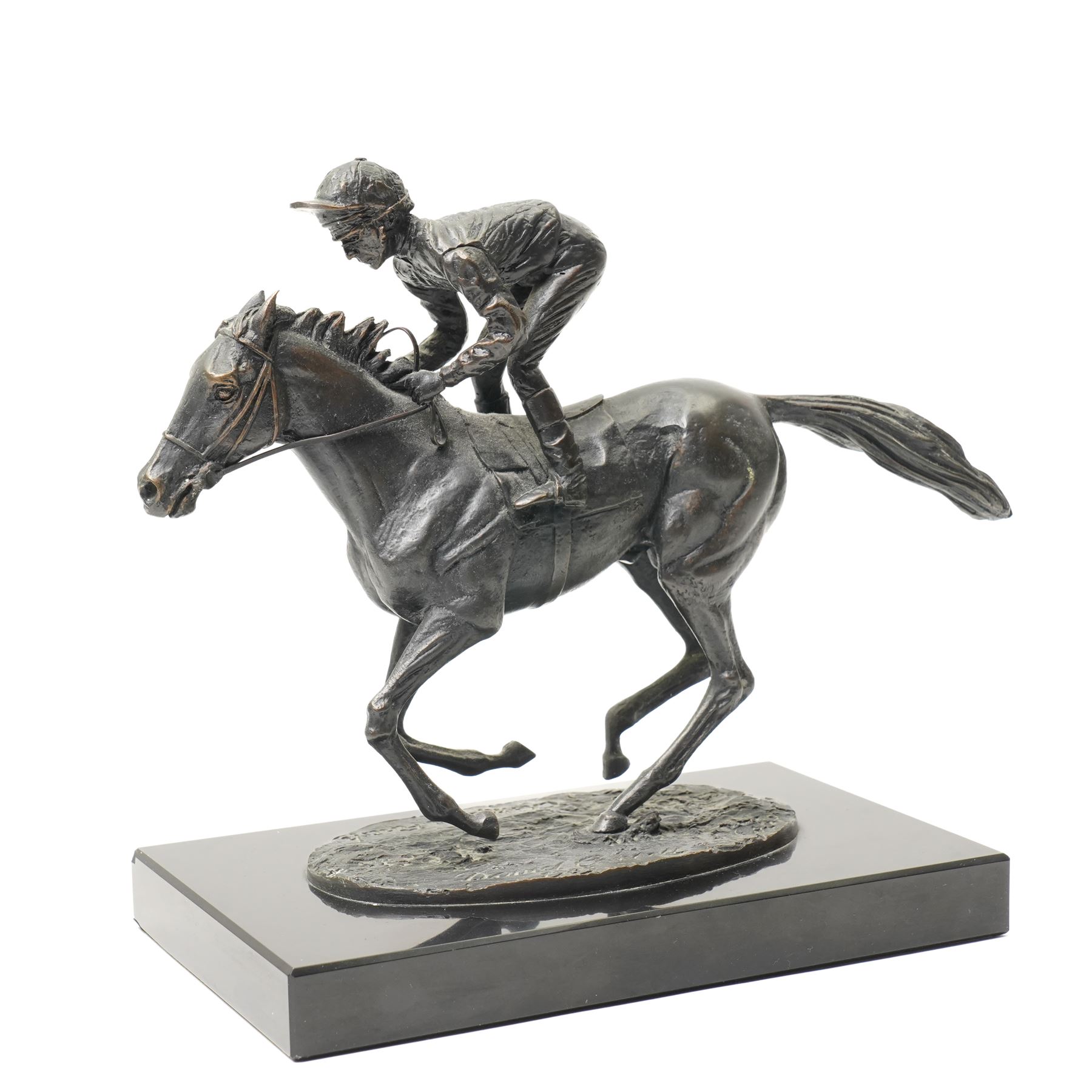 After David Cornell (British b1935) - Bronze of Lester Pigott on Nijinsky 'Champion Finish' on rectangular black marble base H20cm