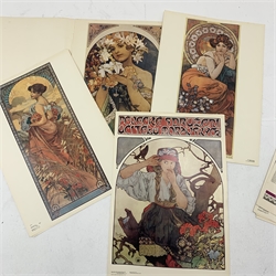 After Alfons Mucha, a folio containing ten facsimile edition of Art Nouveau prints, 60cm x 41cm. 