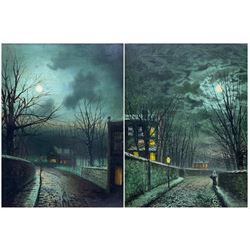 Walter Linsley Meegan (British c1860-1944): Leeds Street scenes by Moonlight, pair oils on canvas signed 45cm x 35cm (2)