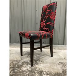 Thirteen high back restaurant dining chairs, upholstered in black faux leather with red embossed velvet - THIS LOT IS TO BE COLLECTED BY APPOINTMENT FROM DUGGLEBY STORAGE, GREAT HILL, EASTFIELD, SCARBOROUGH, YO11 3TX