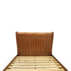 Barker & Stonehouse - rustic waxed pine double sleigh bed, with wooden slats