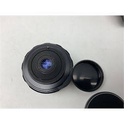 Asahi Pentax S1a camera body, serial no. 707071, with 'Super-Takumar 1:1.8/55' lens, serial no 2124044, together with Asahi Pentax Sv camera body, no. 1925617 with 'Super-Takumar 1:2/55' lens, serial no. 2770153, Asahi Pentax Meter, 'Super-Takumar 1:3.5/28' lens, serial no. 2075492 and 'Super-Takumar 1:4/150' lens, serial no. 1461613  