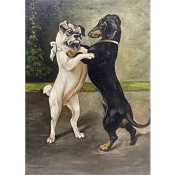 After Heinrich Sperling (German 1844-1924): Dog Fight, oil on canvas indistinctly signed 34cm x 24.5cm 