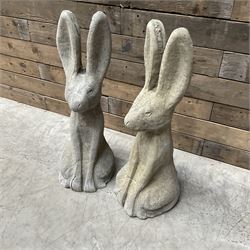 Pair cast stone garden sitting Woody Hares