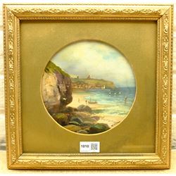 Walter Linsley Meegan (British c1860-1944): Scarborough from White Nab, circular oil on board signed 18cm diameter
