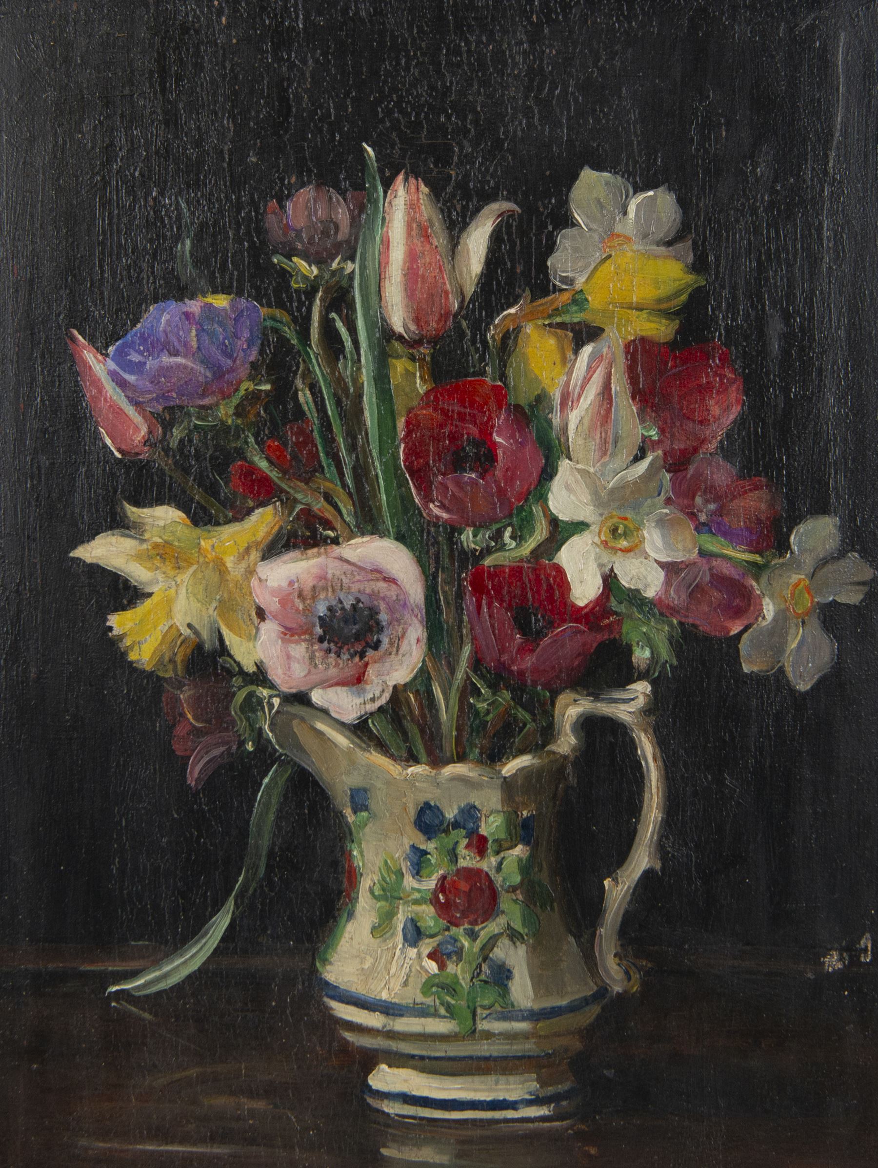 Emily Beatrice Bland (British 1864-1951): 'Flowers' in a Jug, oil on panel unsigned, titled dated 1919 and attributed on Walker's Galleries label verso, 34cm x 25cm