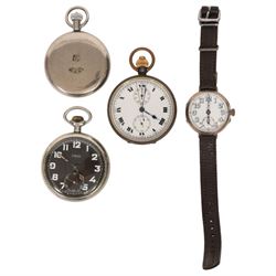 Nickle jump hour pocket watch, gunmetal chronograph pocket watch with two subsidiary secon...