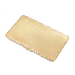 Early 20th century 9ct gold cigarette case, of rectangular form with vertical engine turne...