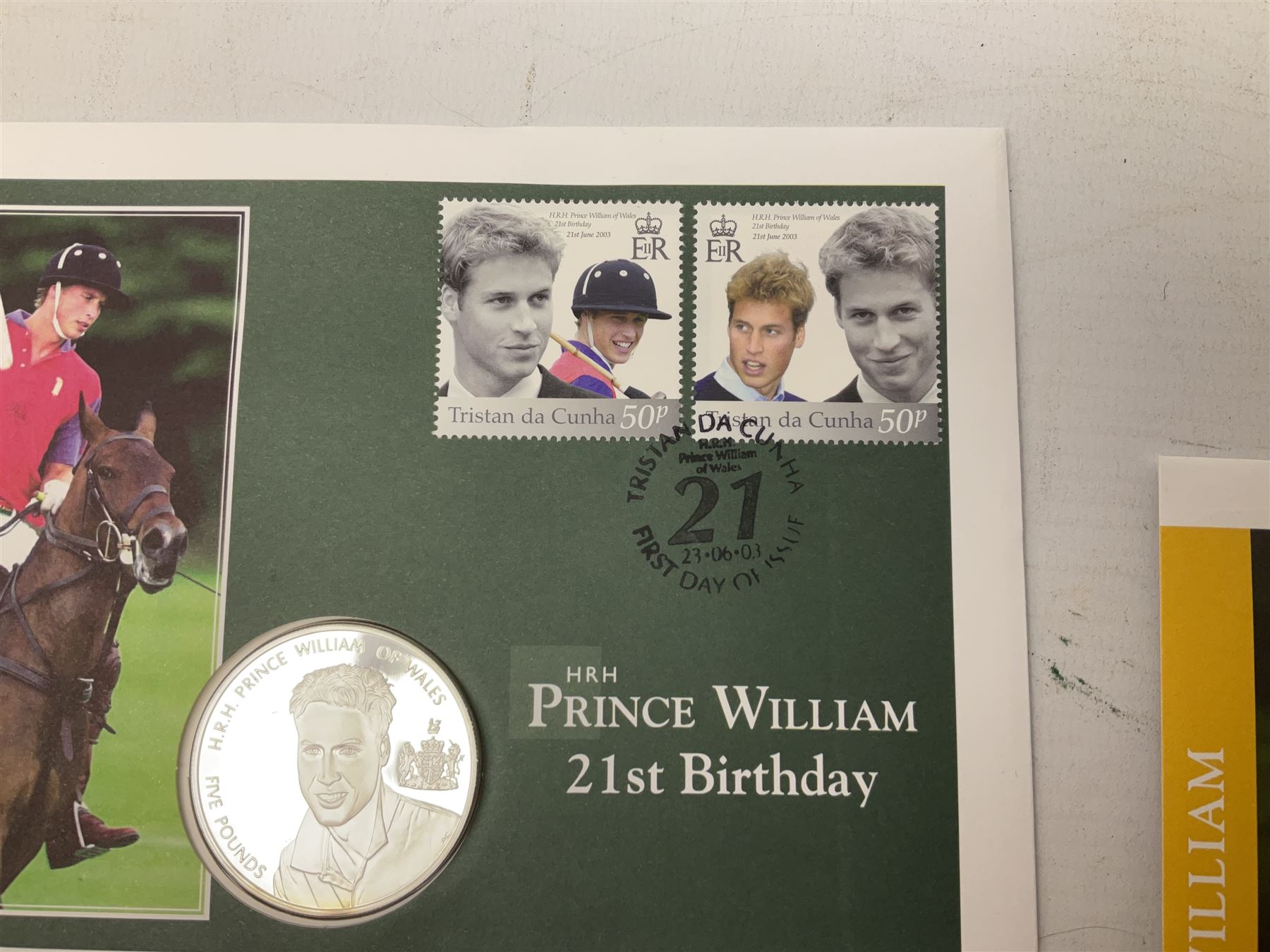 Eight coin covers including, 'Her Majesty Queen Elizabeth II 70th Birthday' containing a 1996 Canadian one ounce silver coin, three coin covers commemorating the 21st Birthday of HRH Prince William each containing a silver coin, '1895 1952 A Tribute to HM King George VI' containing a South Africa 1952 five shilling coin, 'The Notting Hill Carnival' containing a 1998 fifty pence etc (8)