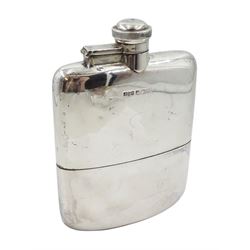Early 20th century silver hip flask with removable cover cup by James Dixon & Sons Ltd, Sheffield 1918, approx 6.5oz