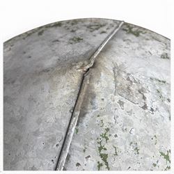 Galvanised storage drum with cover, of ribbed design in rustic green-painted finish