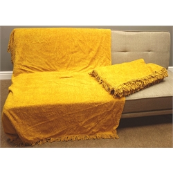  Two mustard yellow candlewick fringed king sized bedspreads, L246cm x W168cm (2)  