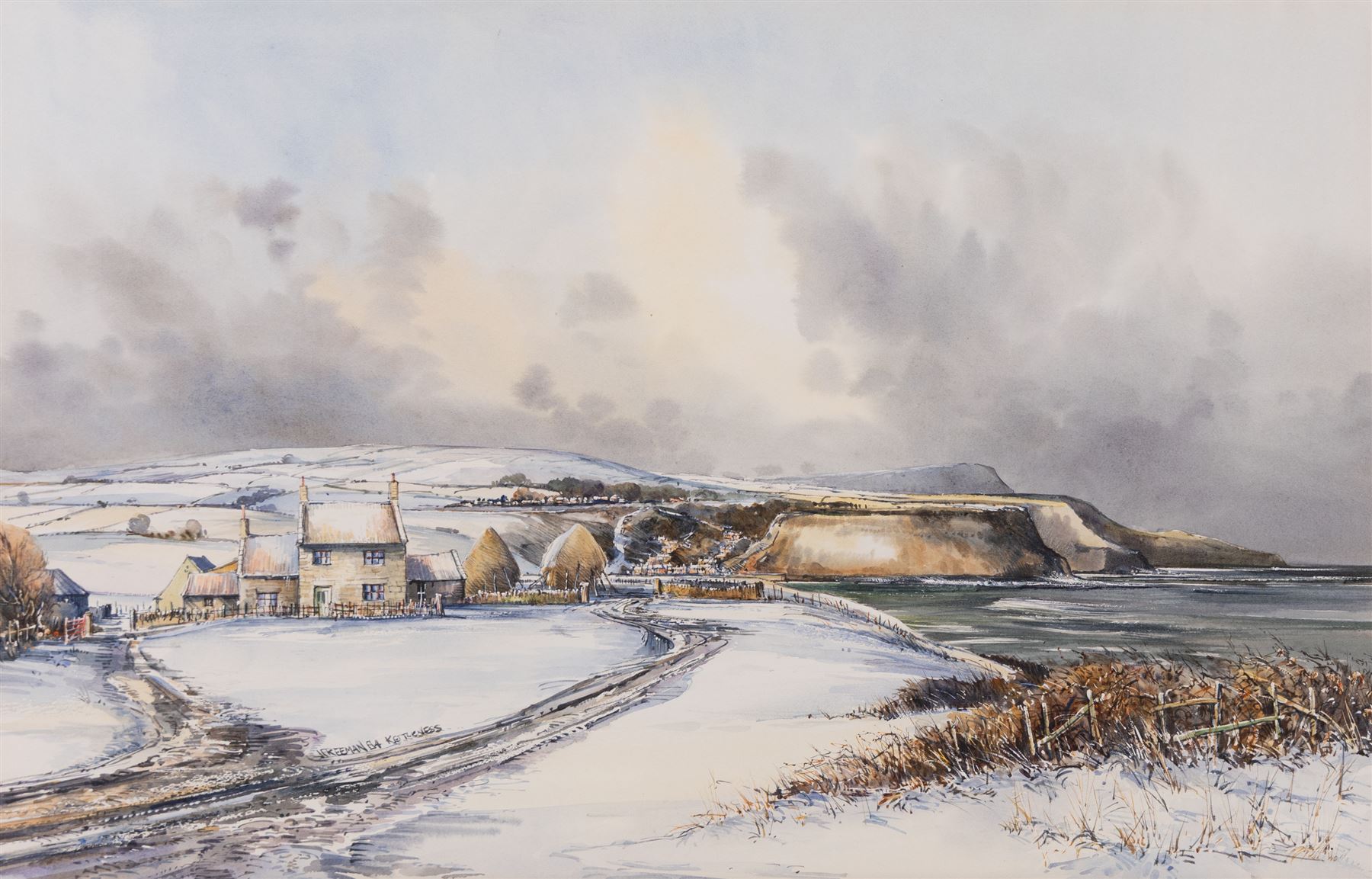 John Freeman (British 1942-): 'Kettleness', watercolour signed titled and dated '84, 32cm x 50cm 