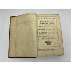 Nisbet Alexander: A System of Heraldry Speculative and Practical with the True Art of Blazon According to the Most approved Heralds in Europe[...], R. Fleming, Edinburgh, 1722, 1742, 2 vols, engraved plates, full calf binding re-backed using original boards 
