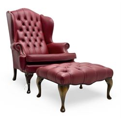 Kingsgate - contemporary 'Queen Anne' wingback armchair with matching stool, high back wit...