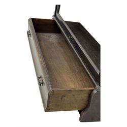 Globe Wernicke - early 20th century oak three-tier stacking library bookcase, three glazed sections enclosed by hinged and sliding doors, raised above a single lower drawer with metal drop handles