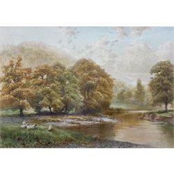 James Whaite (British 1881-1916): Sheep beside a Stream, watercolour signed 35cm x 50cm 