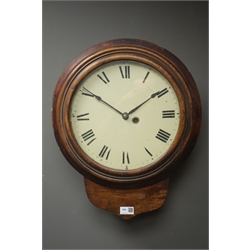  19th century mahogany cased drop dial wall clock, circular Roman dial, tapered single fusee movement, H51cm  
