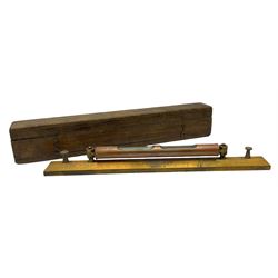 Engineers heavy brass spirit level by J Casartelli & Son, Salford,in original wooden case, box L45cms