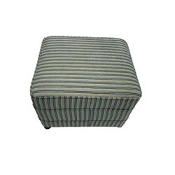 Footstool, upholstered in blue stripe fabric 