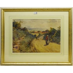 Albert George Stevens (Staithes Group 1863-1925): Figures on a Yorkshire Lane, watercolour signed 35cm x 49cm