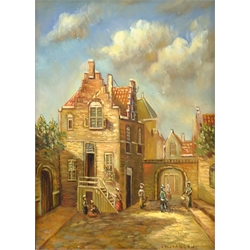  M Morgan (Continental 20th century): Dutch Townhouse, oil on board signed 