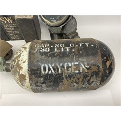 Three RAF light switches, together with military oxygen canister, batteries, gages etc  