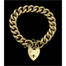 9ct gold curb link chain bracelet, with heart locket clasp, Birmingham 1977