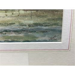 John Hamilton Glass (Scottish 1820-1885): Dutch Fishermen on the Shore, watercolour signed 24cm x 34cm; Manner of Henry Barlow Carter (British 1804-1868): Boats Unloading on the Shore, watercolour unsigned, various labels verso 17cm x 24cm; R Bayles (British 20th century): 'Morning Mists', watercolour signed titled and dated 1947, 14cm x 26cm (3)