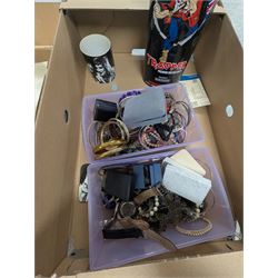 Pair of men's Adidas Samba trainers, Iron Maiden Trooper Beer, three DeAgostini Jaguar E Type magazines and a collection of costume jewellery