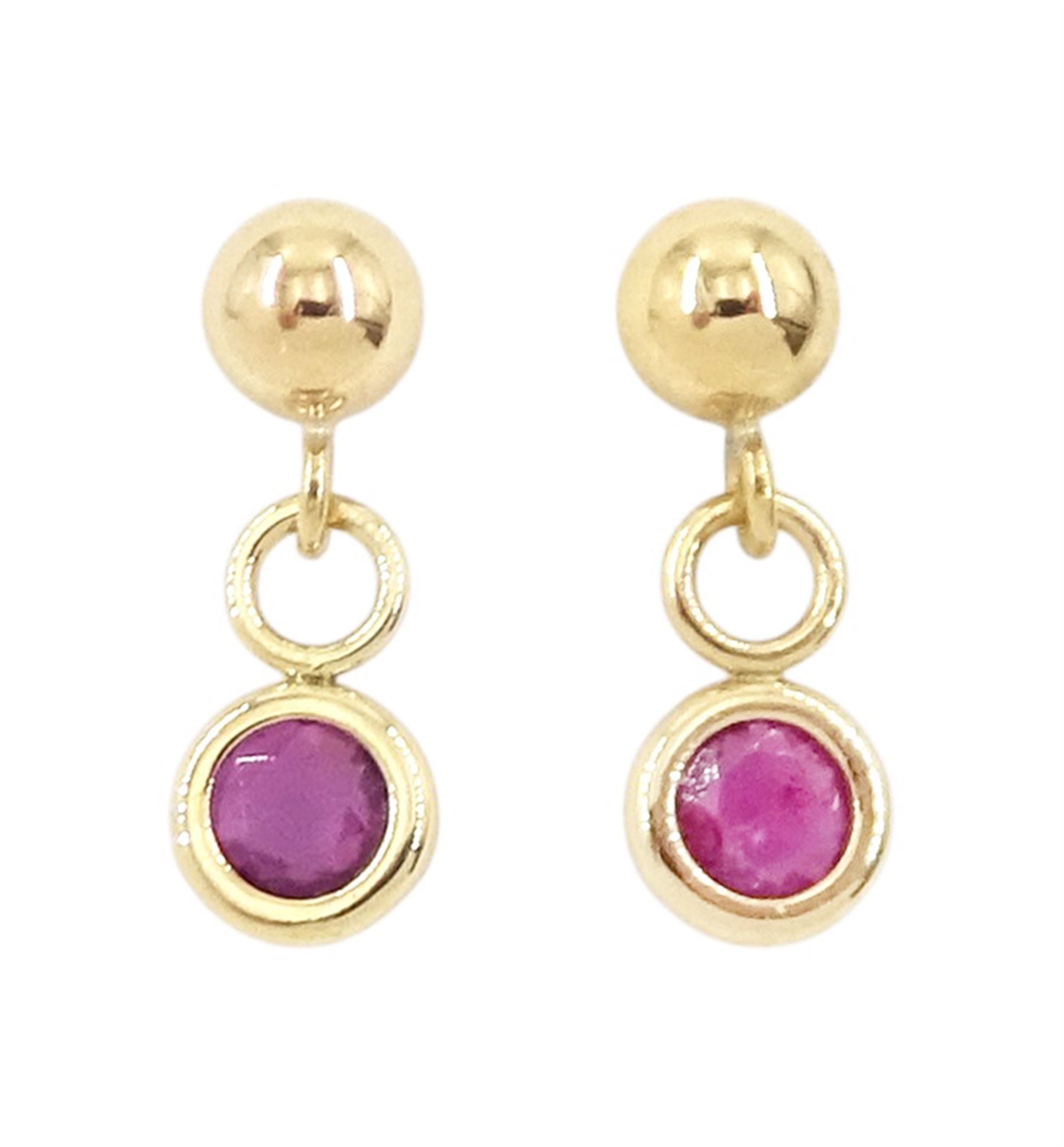 Pair of 9ct gold ruby pendant stud earrings, stamped 375
