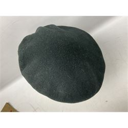 WW1 British Army Derby Scheme 1915 Attested armband; beret with East Yorkshire cap badge; pair of fur lined leather flying/motorcycle goggles; HMS Pembroke cap band; and small quantity of RNAS cloth and metal badges etc