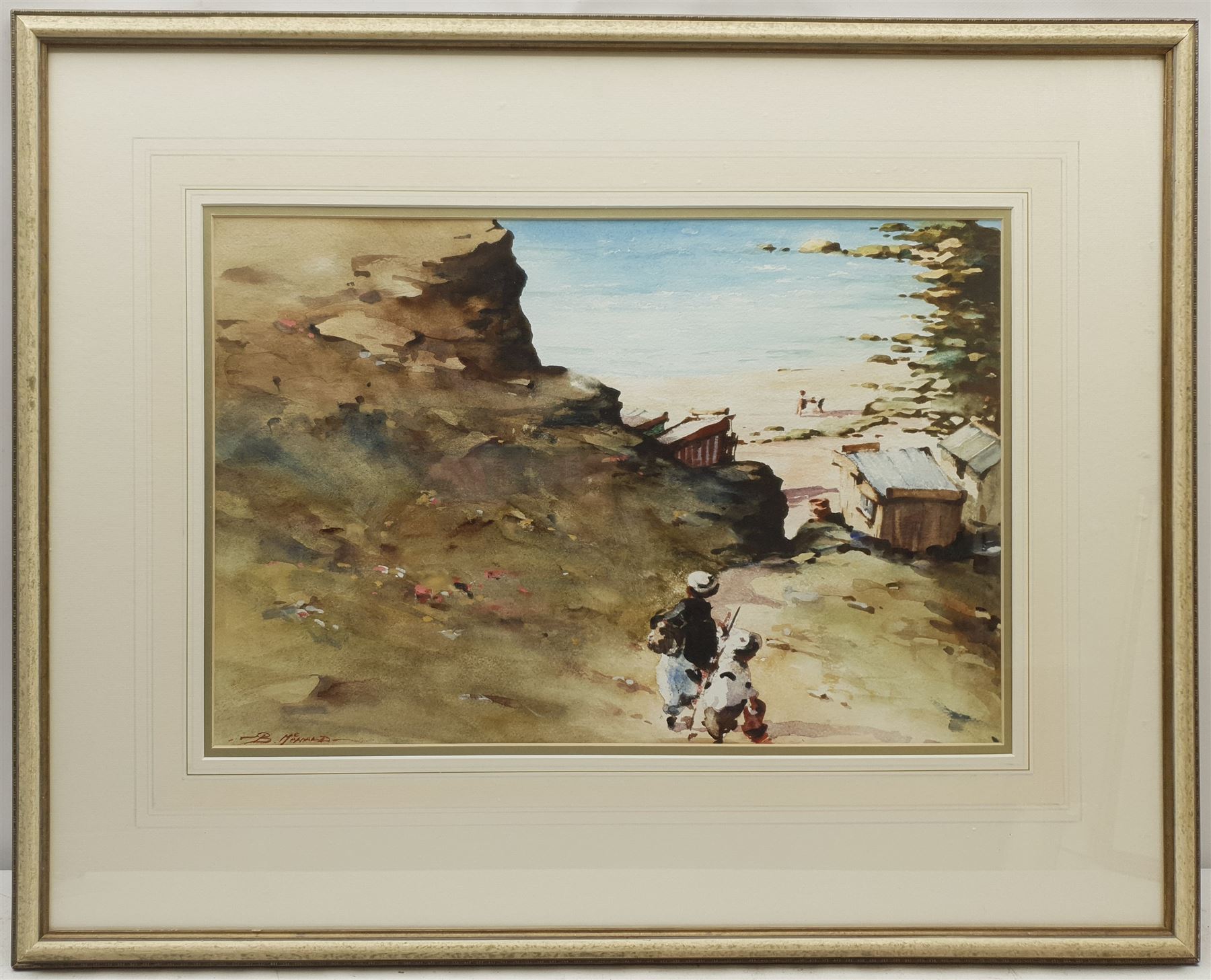 Bernard McDonald (British 1944-): Children descending to a Rocky Cove, watercolour signed 35cm x 53cm
