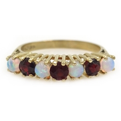  Opal and garnet gold ring, hallmarked 9ct   