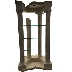 Cast architectural stone effect column display stand, fitted with three glass shelves 