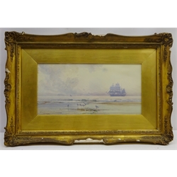  Sailing Ship near the Shore, watercolour signed by Hubert Coop (British 1872-1953) 18cm x 37cm   