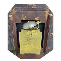 Charles Johnson of Wigan - mid-19th century twin fusee mahogany drop-dial wall clock, with an octagonal dial surround with brass inlay, carved fan ears to the glazed box with pendulum adjustment door, 12