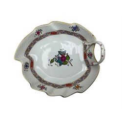 Herend porcelain leaf shaped dish, decorated in the Chinese pattern, printed mark to base