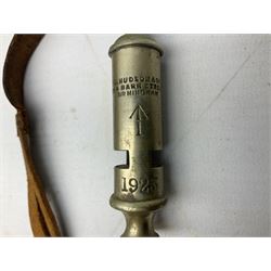 Three J Hudson & Co Birmingham military whistles, dated 1915, 1916, 1923