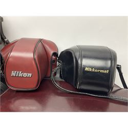 Collection of leather camera cases, to include Nikon ever ready cases and two larger cases, together with Gossen Sixticolor light meter, in box and other camera equipment 